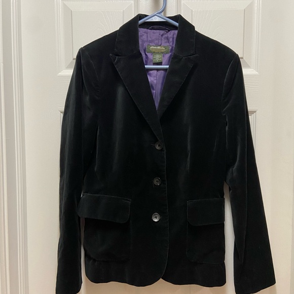 Eddie Bauer Jackets & Blazers - Vtg Eddie Bauer Womens 8 Velvet Velour 3 Button Blazer Jacket Suit Coat Black